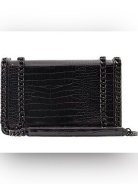 A Classy Chic Boutique Black Croc-Embossed Chain-Trim Crossbody